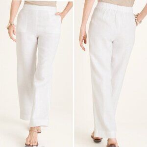 Chico's Linen Elastic Pull-On Straight Leg White Pants Size 13